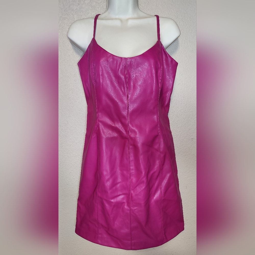 Steve Madden Vegan Leather Bodycon Pink Mini Cocktail Dress Junior Size L